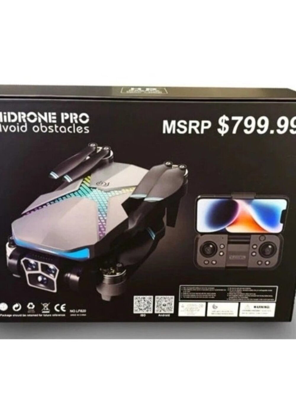 HiDrone Pro Ready‑to‑Fly Drone 1080p HD Camera w/ Obstacle Avoidance New Sealed